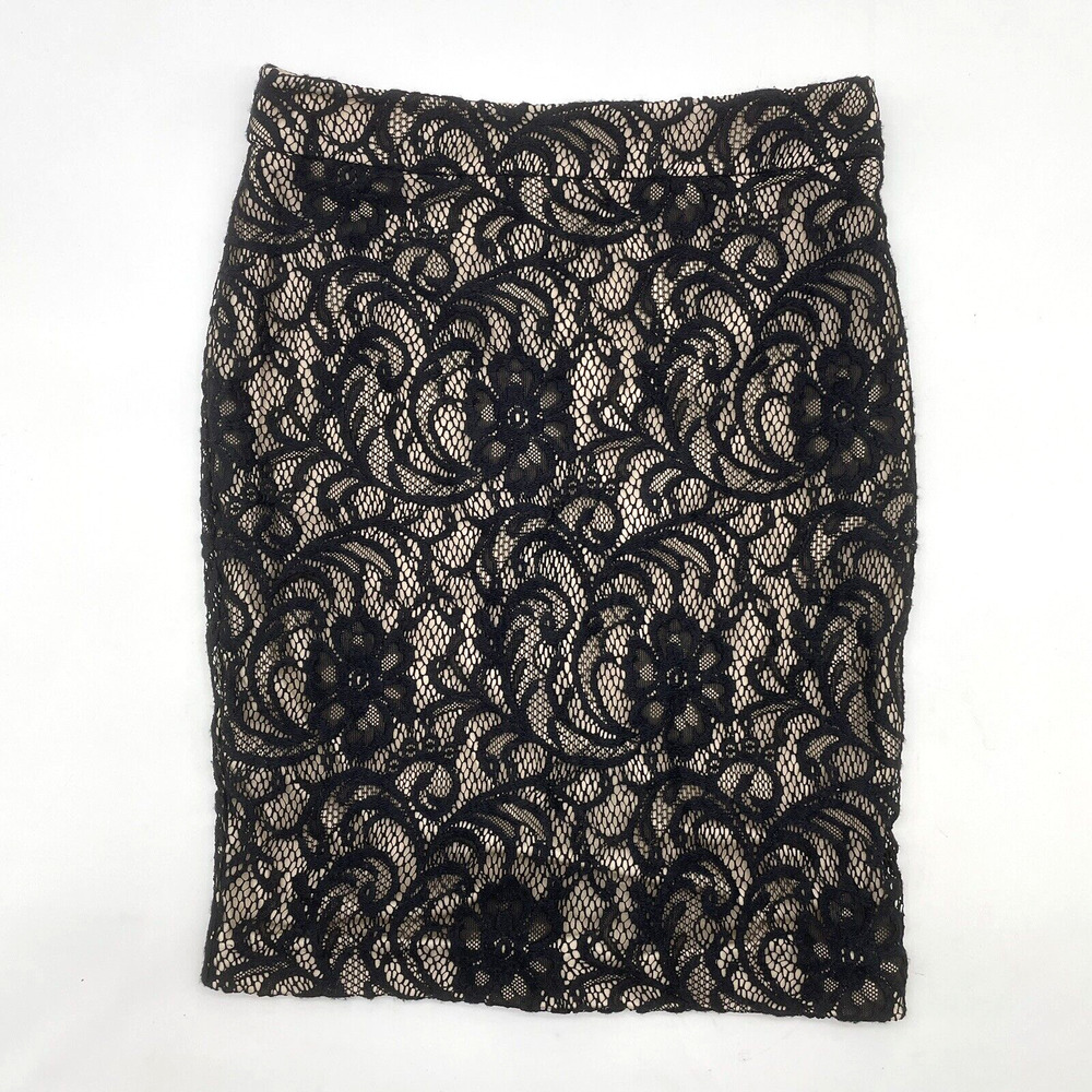INC International Concepts Black and Nude Lace Pencil Skirt Size 4
